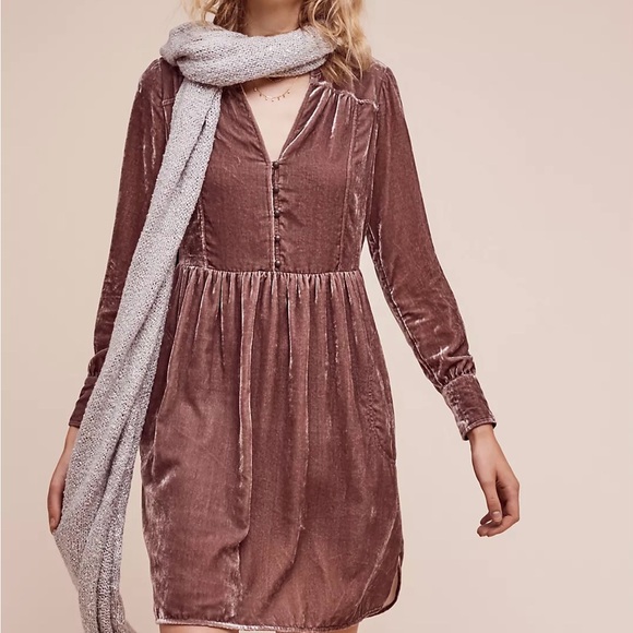 Anthropologie Holding Horses Velvet Dress Mauve - Picture 2 of 9